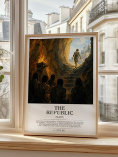 The Republic bookish print in frame leaning in hallway – philosophy wall art