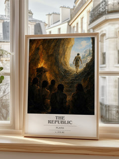 The Republic book cover print in frame leaning in hallway – philosophy wall art