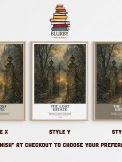 The Lost Estate book cover print in frame leaning in hallway – literary fiction wall art