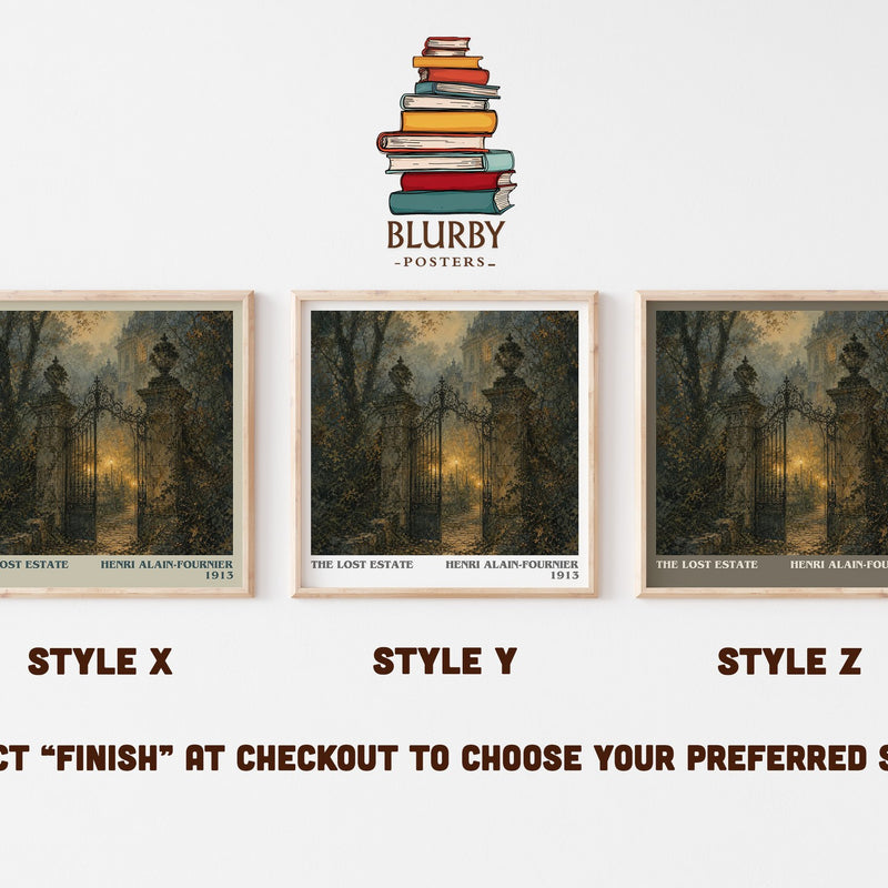 The Lost Estate literary print in frame leaning in hallway – literary fiction wall art