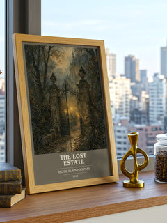The Lost Estate book cover print framed by window – literary home decor