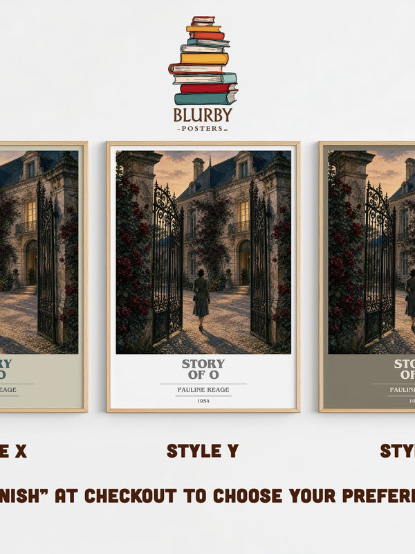 Story of O book cover print in frame leaning in hallway – literary fiction wall art