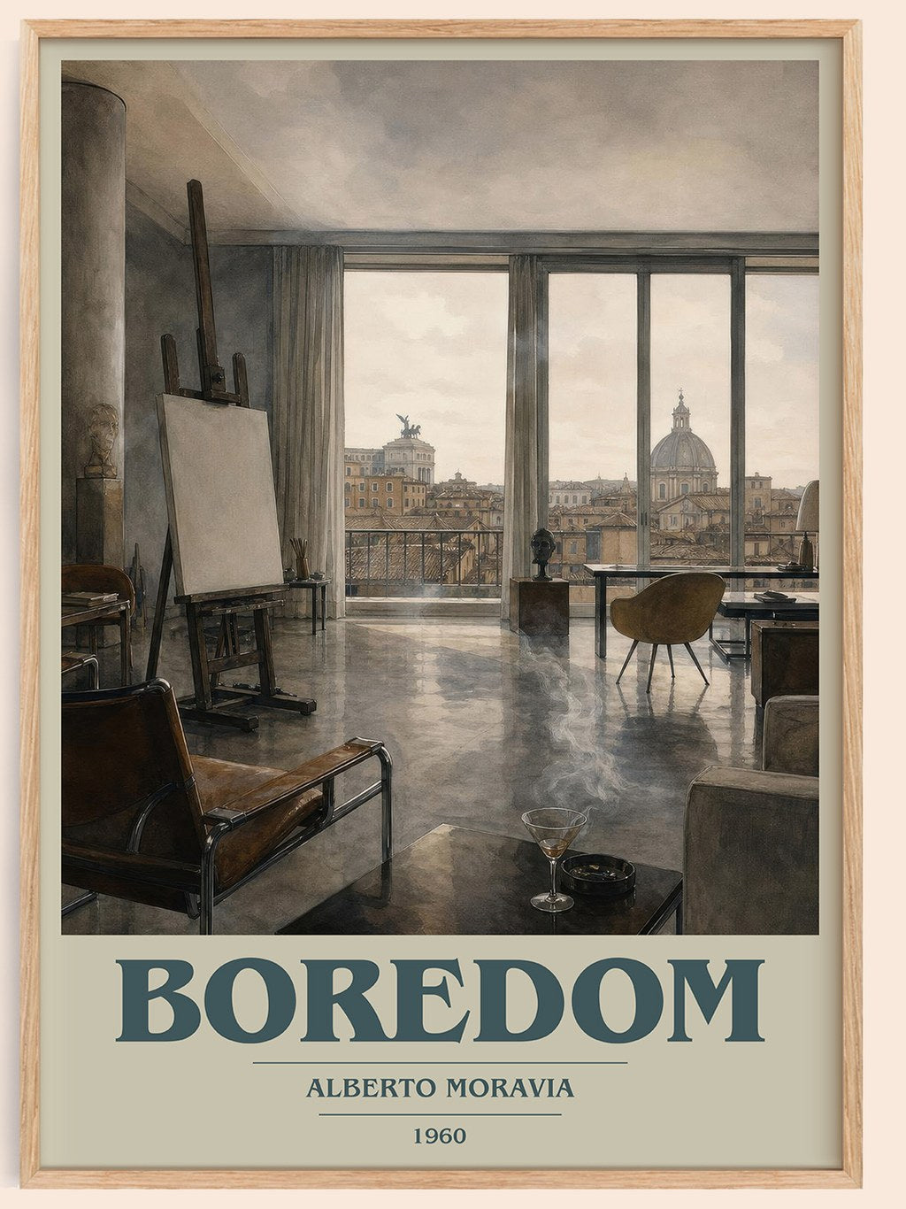 Boredom book cover book poster by Alberto Moravia – framed literary art print