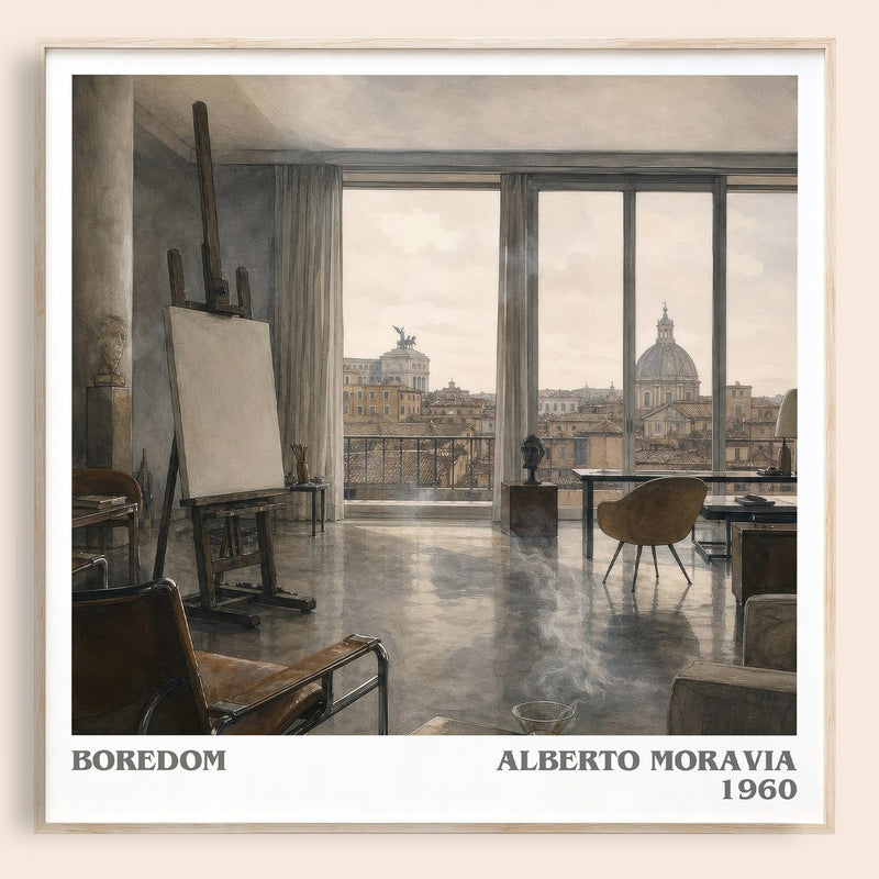 Boredom literary book poster by Alberto Moravia – framed literary art print