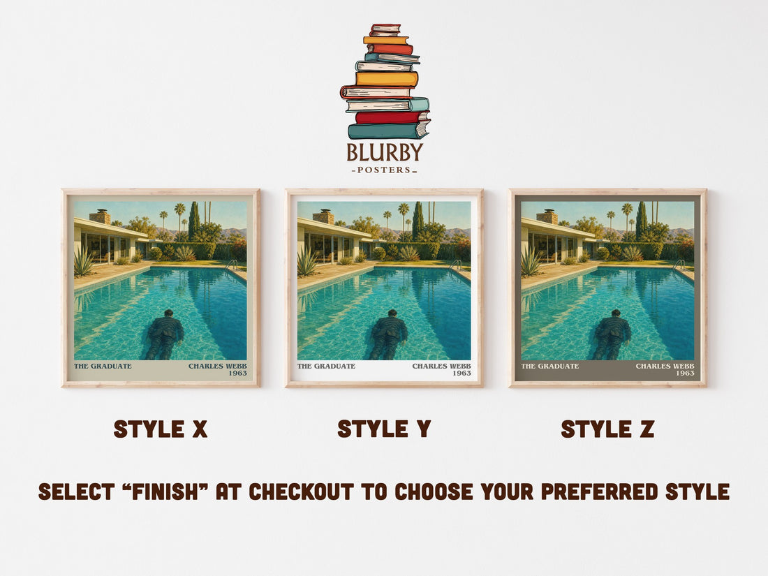 The Graduate literary print in frame leaning in hallway – literary fiction wall art (mockup)