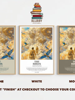 The Birds bookish print framed by window – Stone, White and Mocha side by side – choose your colour