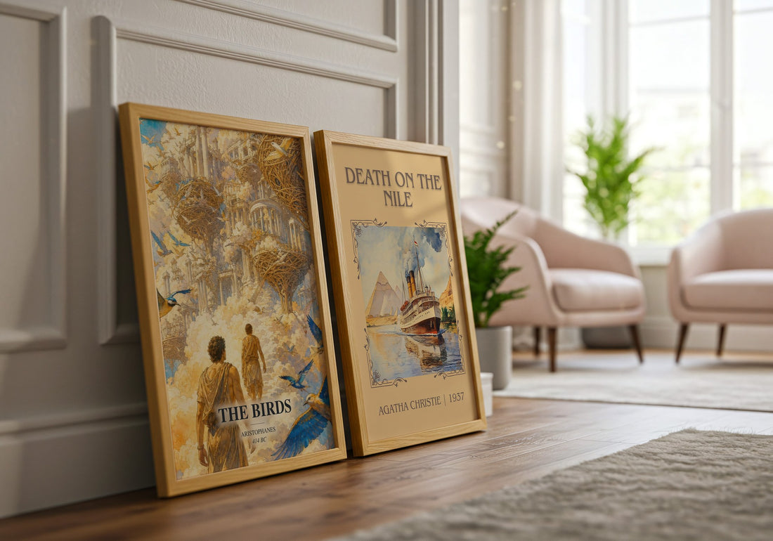The Birds watercolour print framed by window – literary home decor