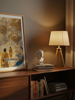 The Birds watercolour print on bookshelf – Aristophanes fan gift