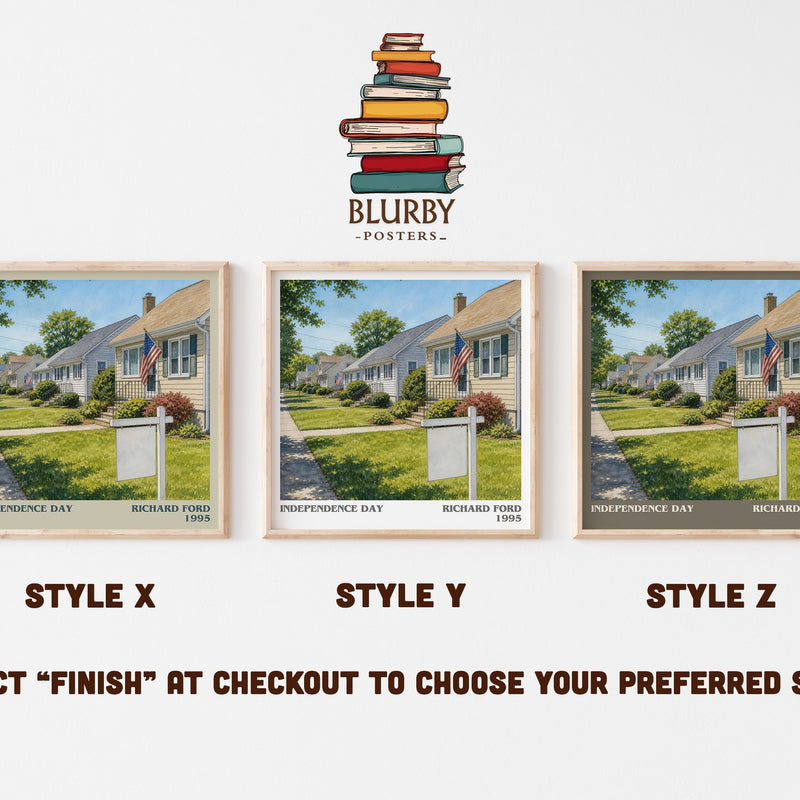 Independence Day literary print in frame leaning in hallway – literary fiction wall art