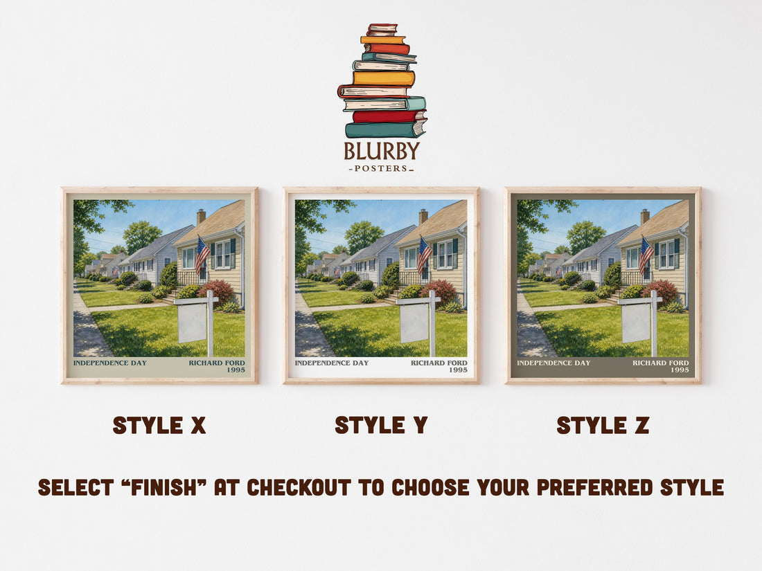 Independence Day literary print in frame leaning in hallway – literary fiction wall art (mockup)