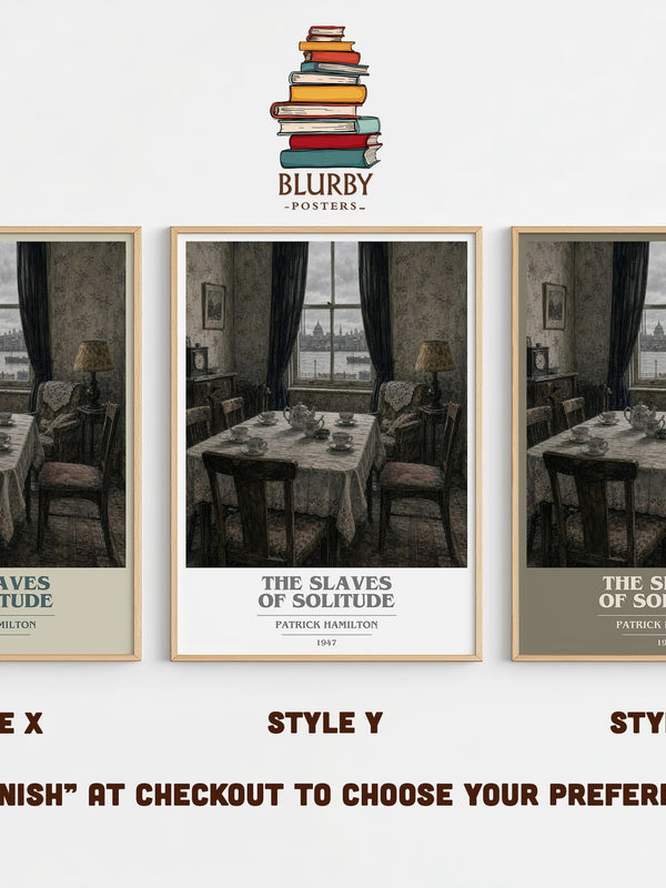 The Slaves of Solitude book cover print in frame leaning in hallway – literary fiction wall art