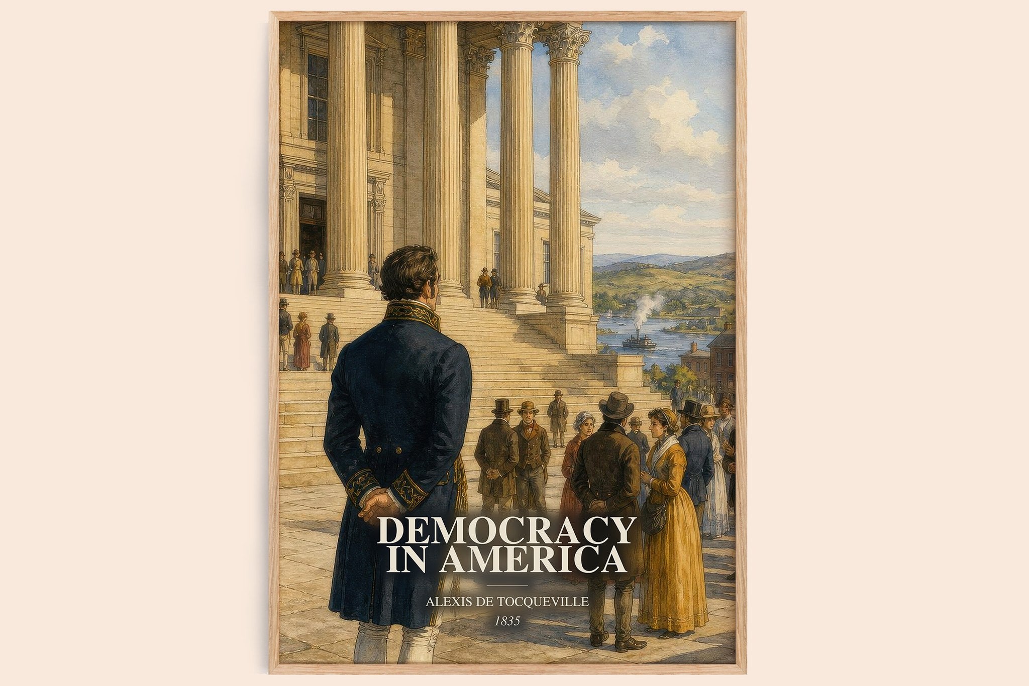 Democracy in America Book Watercolour Illustration by A. Tocqueville