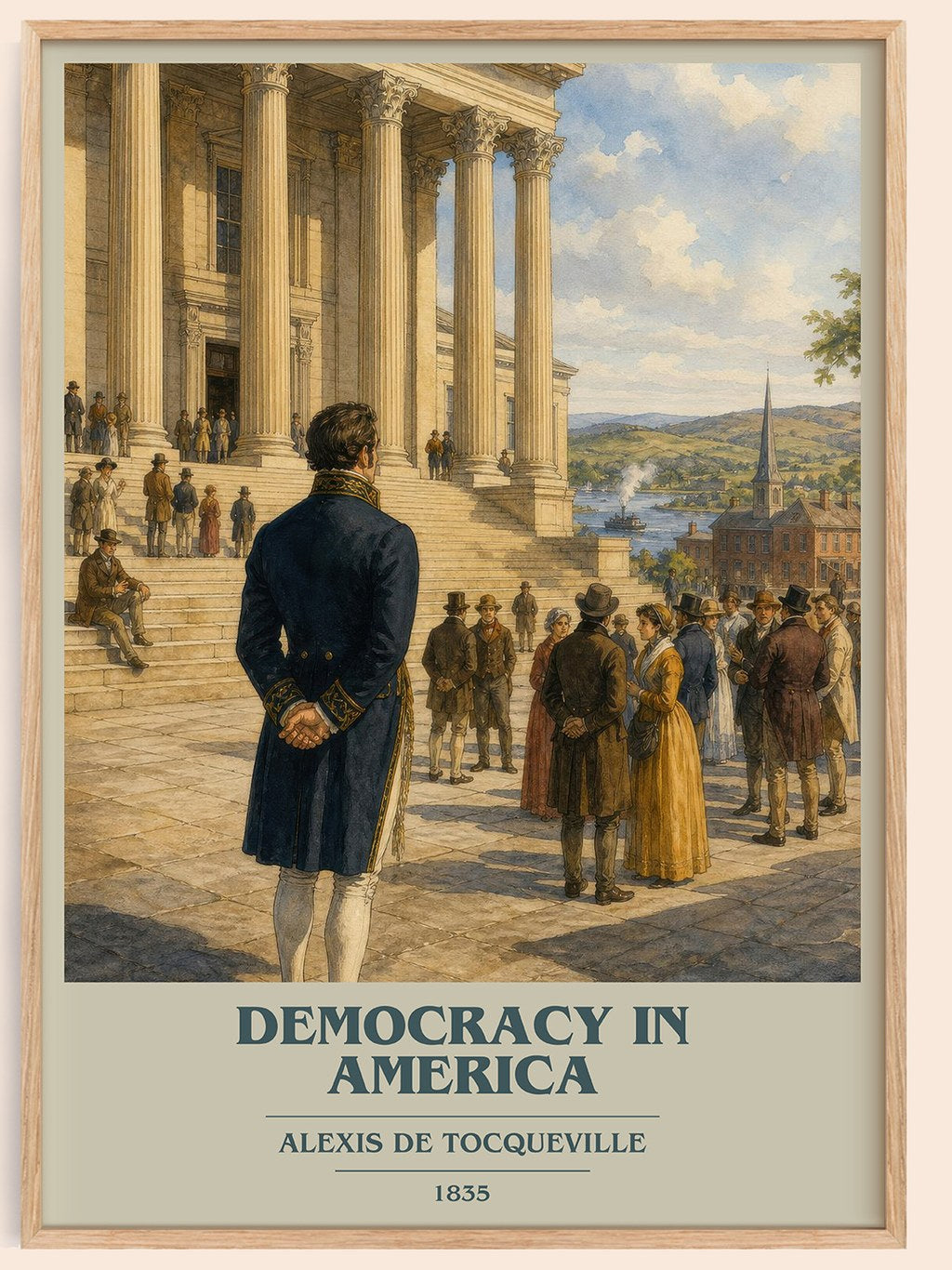 Democracy in America book cover book poster by Alexis de Tocqueville – framed literary art print