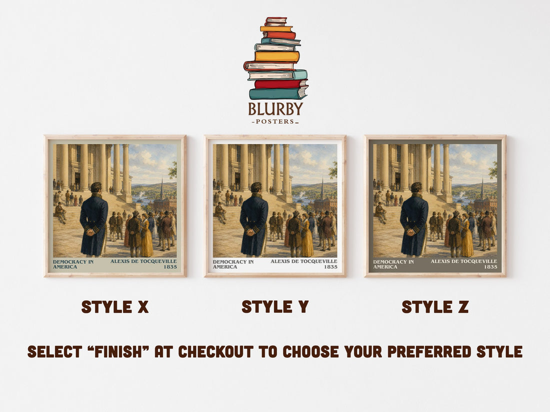 Democracy in America literary print in frame leaning in hallway – non fiction wall art (mockup)
