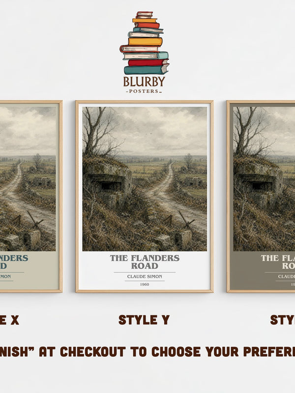 The Flanders Road book cover print in frame leaning in hallway – literary fiction wall art