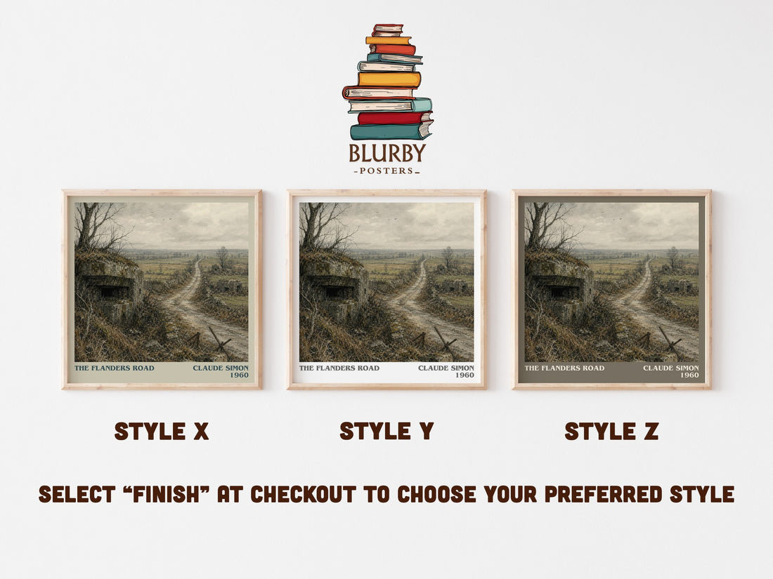 The Flanders Road literary print in frame leaning in hallway – literary fiction wall art (mockup)