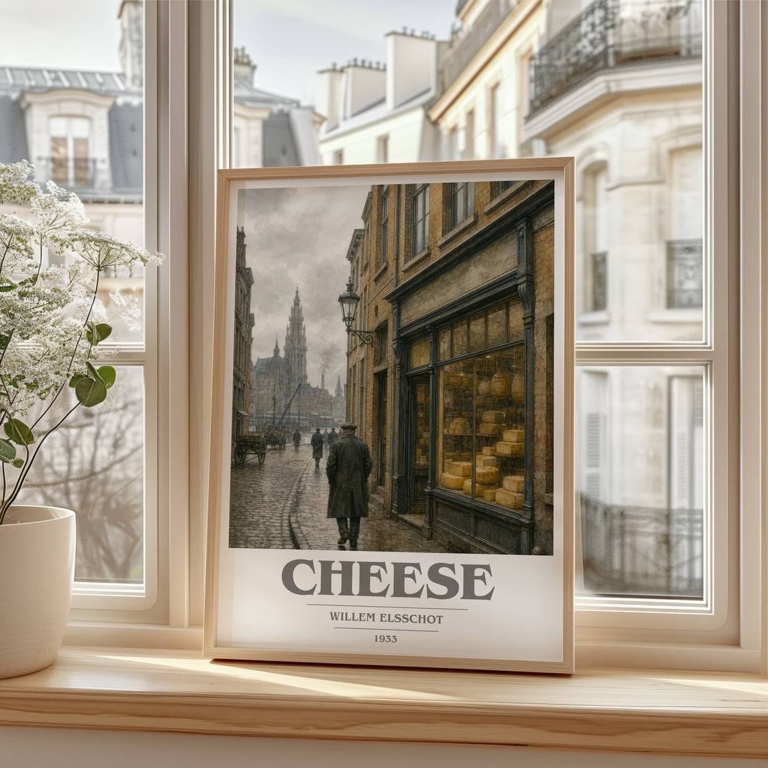 Cheese book cover print in frame leaning in hallway – satire wall art