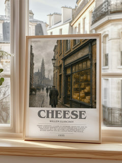 Cheese bookish print in frame leaning in hallway – satire wall art