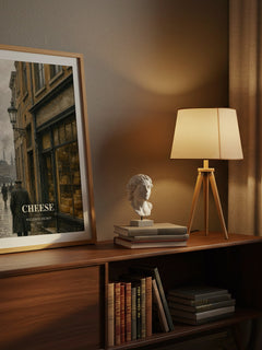 Cheese watercolour print on bookshelf – Willem Elsschot fan gift