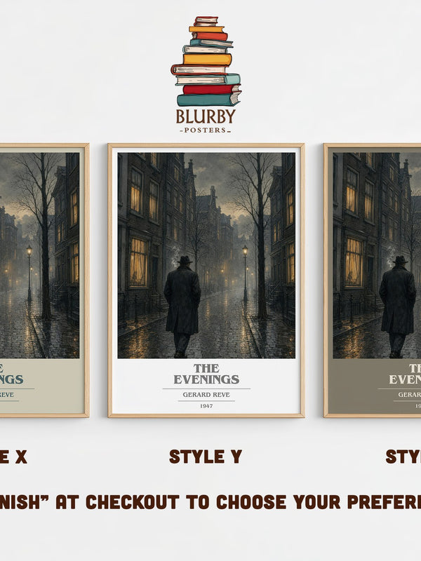 The Evenings book cover print in frame leaning in hallway – literary fiction wall art