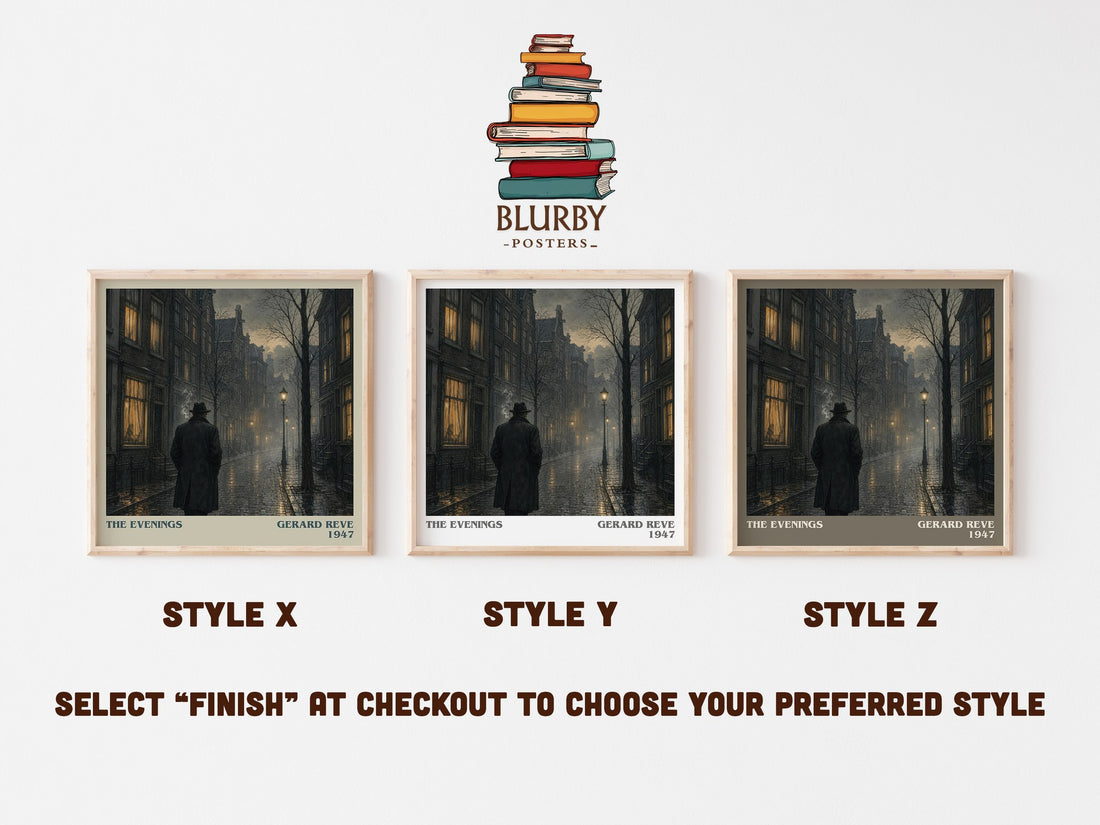 The Evenings literary print in frame leaning in hallway – literary fiction wall art (mockup)