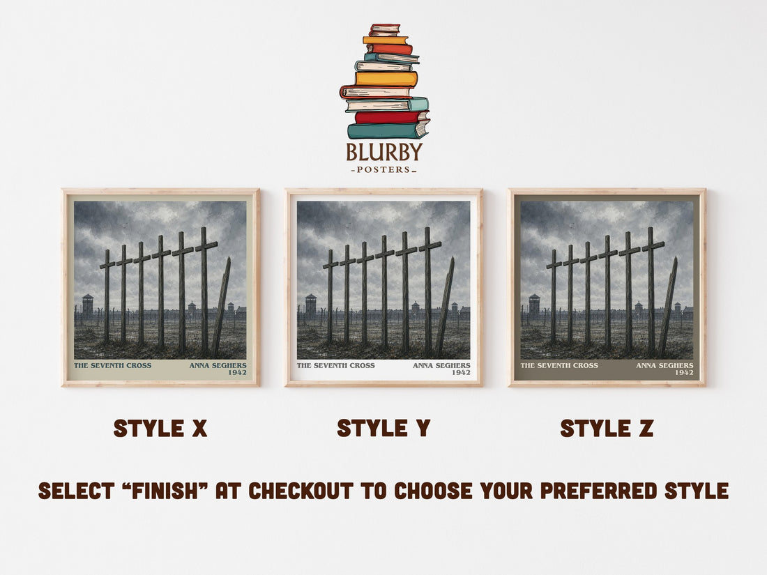 The Seventh Cross literary print in frame leaning in hallway – historical fiction wall art (mockup)