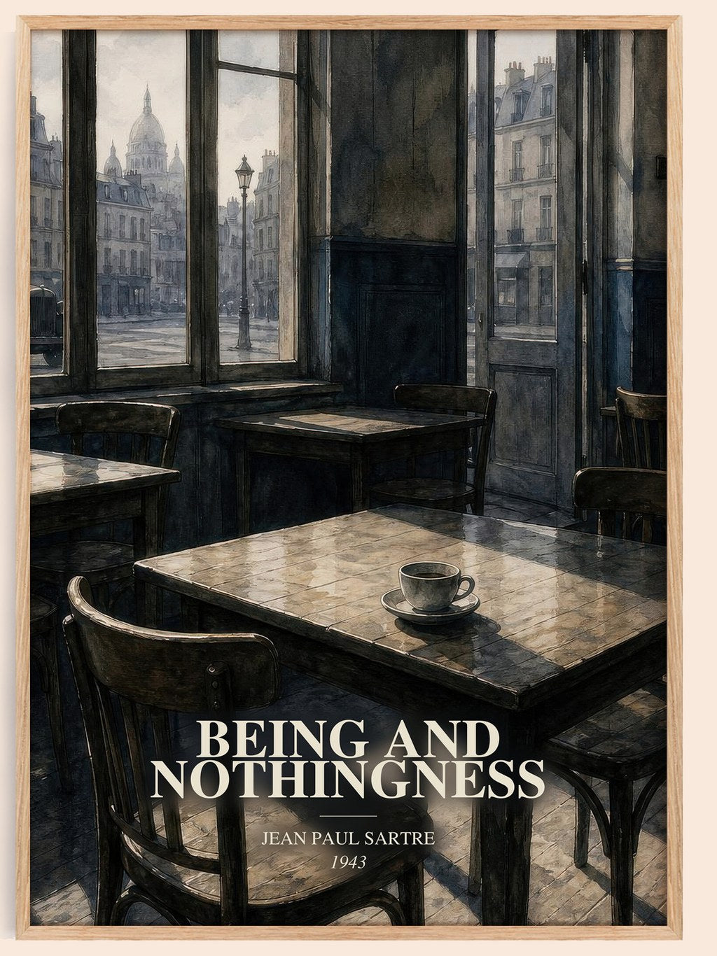 Being and Nothingness watercolour book poster by Jean Paul Sartre – framed literary art print