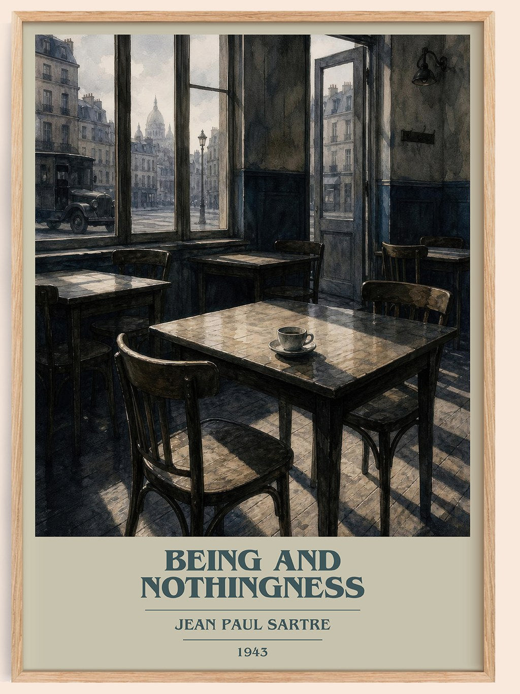 Being and Nothingness book cover book poster by Jean Paul Sartre – framed literary art print