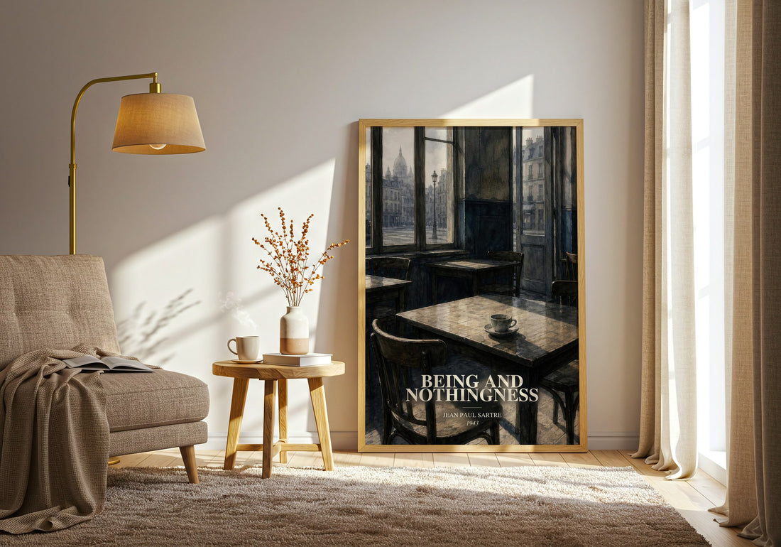 Being and Nothingness watercolour print in frame leaning in hallway – philosophy wall art