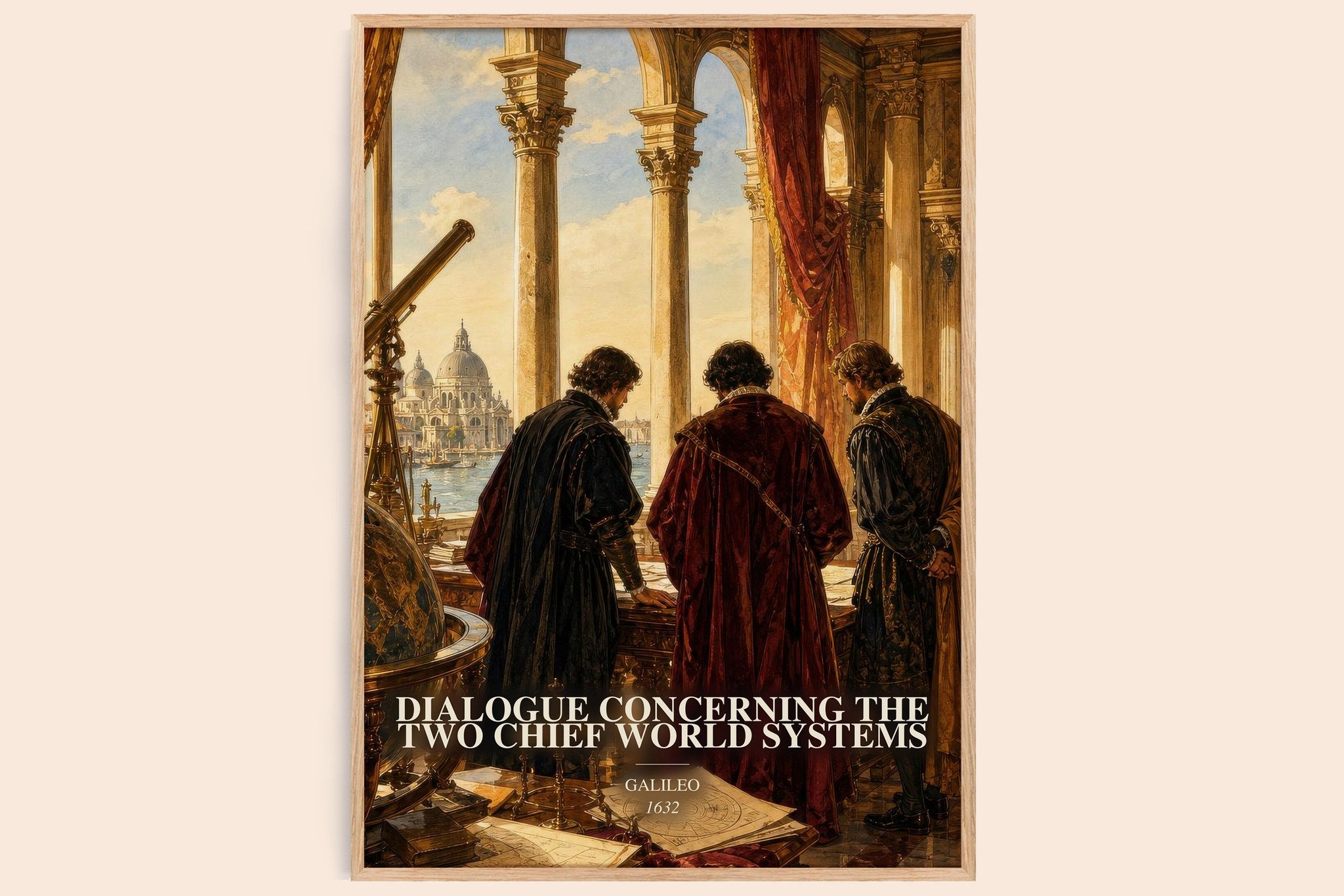 Dialogue Concerning the Two Chief World Systems Book Watercolour Illustration by Galileo