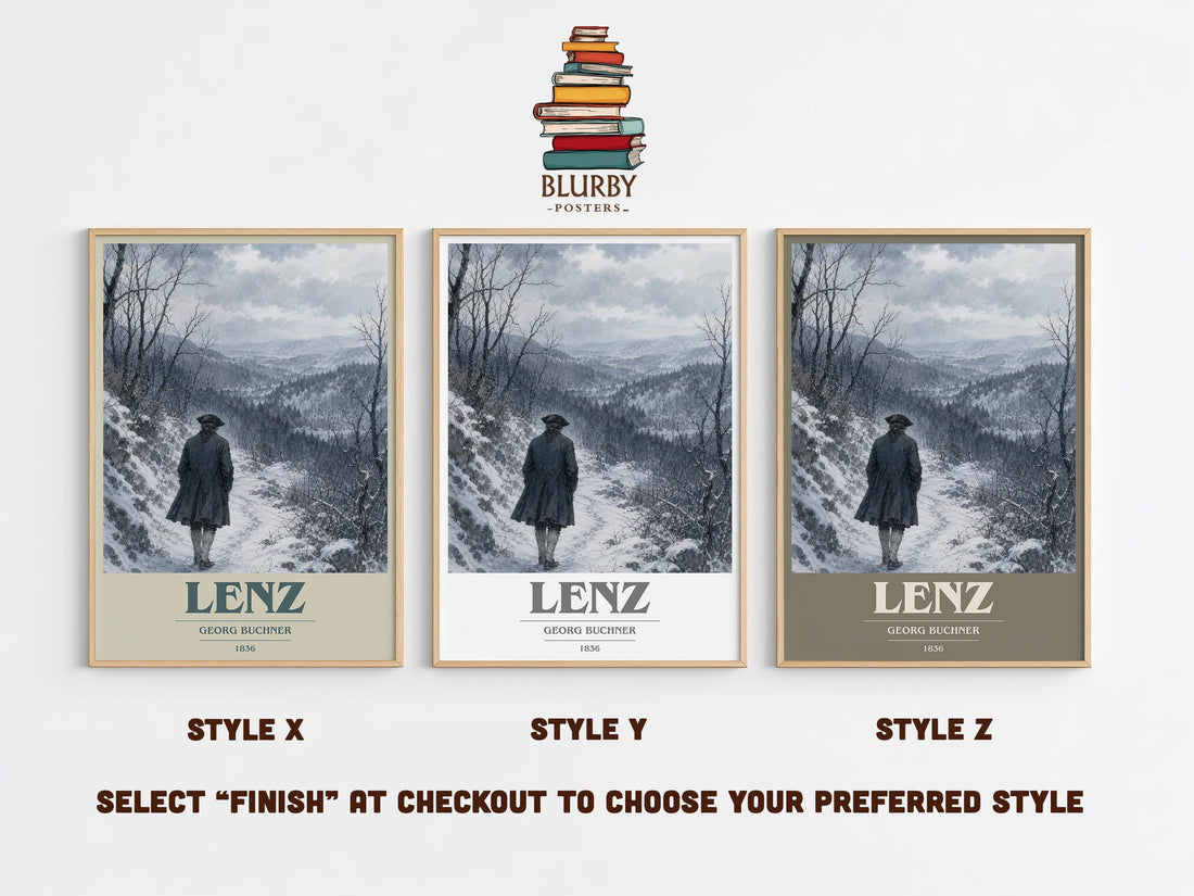 Lenz book cover print in frame leaning in hallway – literary fiction wall art (mockup)