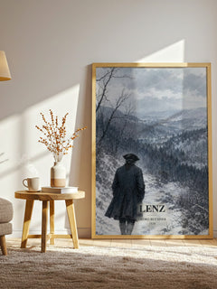 Lenz watercolour print in frame leaning in hallway – literary fiction wall art
