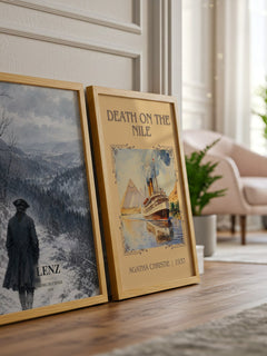 Lenz watercolour print framed by window – literary home decor
