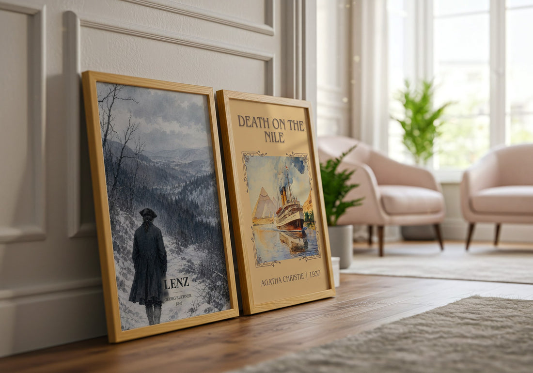 Lenz watercolour print framed by window – literary home decor
