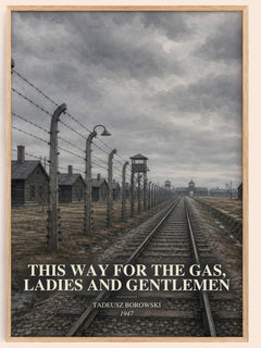 This Way for the Gas, Ladies and Gentlemen watercolour book poster by Tadeusz Borowski – framed literary art print