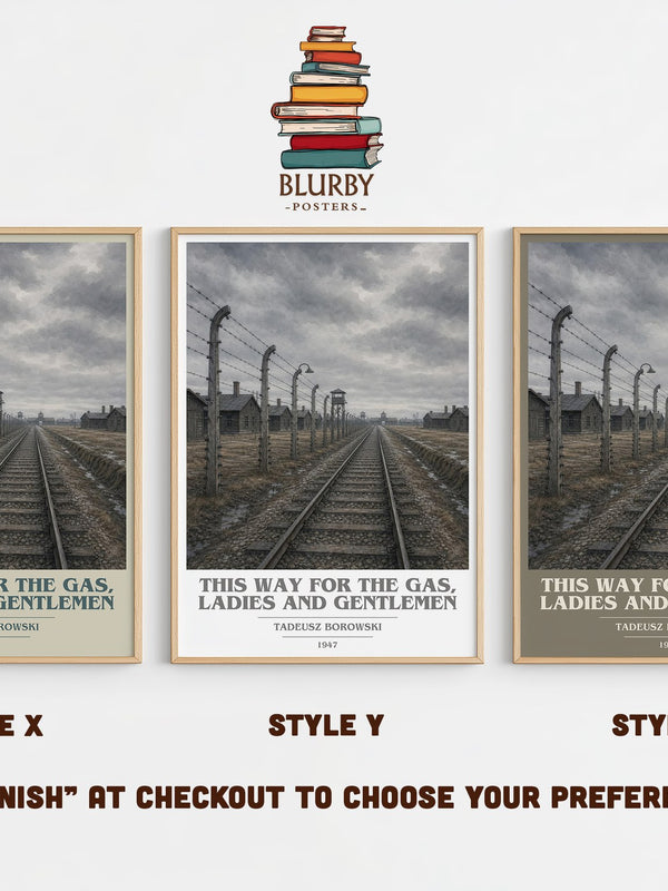 This Way for the Gas, Ladies and Gentlemen book cover print in frame leaning in hallway – memoir wall art