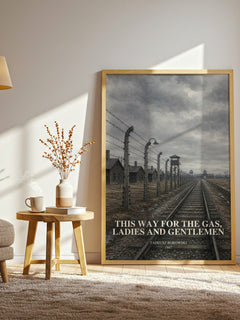 This Way for the Gas, Ladies and Gentlemen watercolour print in frame leaning in hallway – memoir wall art