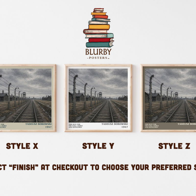 This Way for the Gas, Ladies and Gentlemen literary print in frame leaning in hallway – memoir wall art