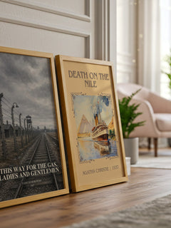 This Way for the Gas, Ladies and Gentlemen watercolour print framed by window – literary home decor