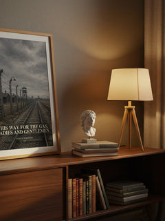 This Way for the Gas, Ladies and Gentlemen watercolour print on bookshelf – Tadeusz Borowski fan gift