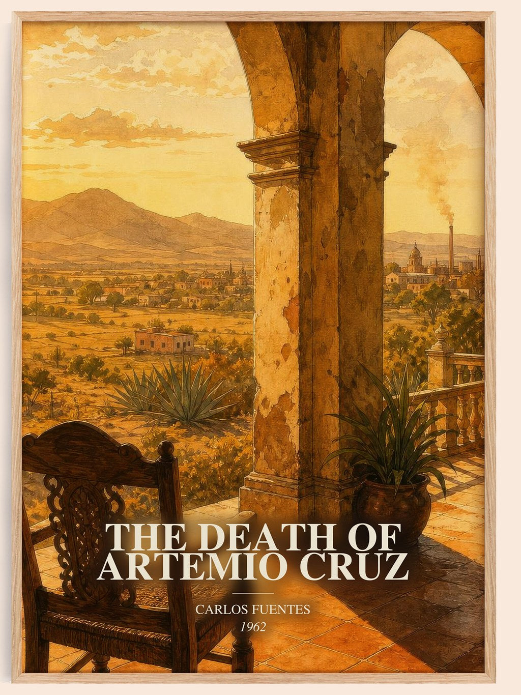 The Death of Artemio Cruz watercolour book poster by Carlos Fuentes – framed literary art print