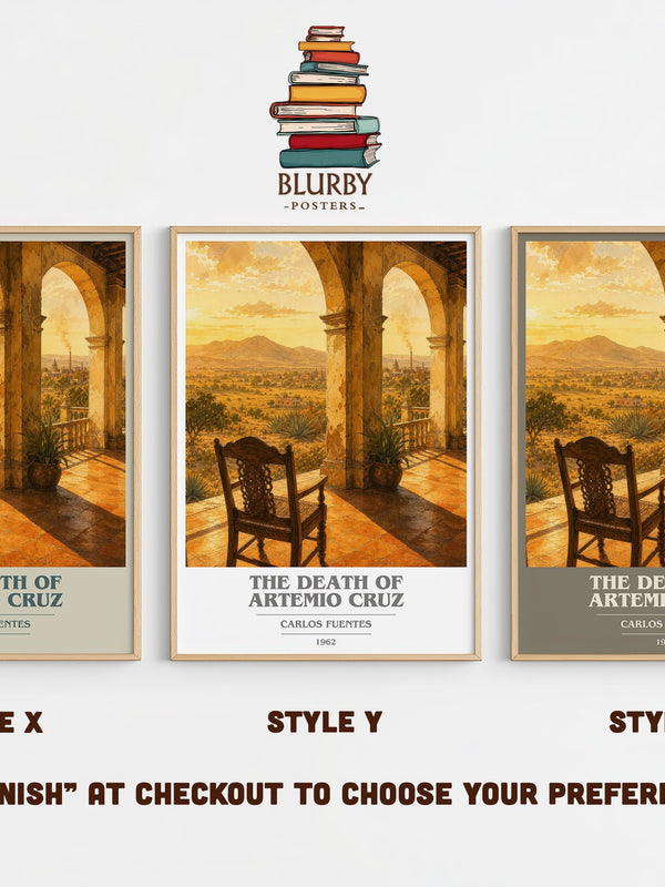 The Death of Artemio Cruz book cover print in frame leaning in hallway – literary fiction wall art