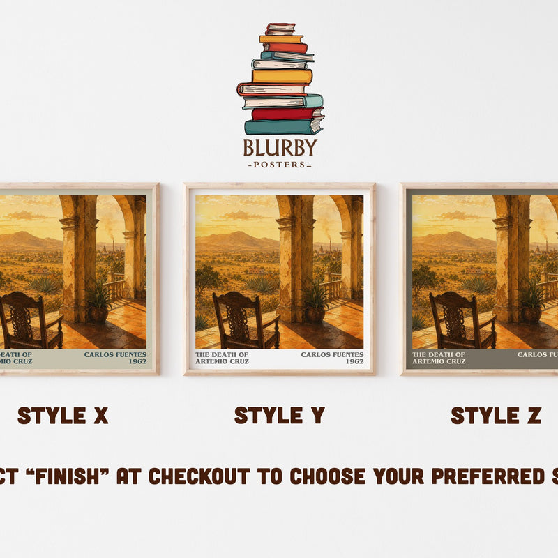 The Death of Artemio Cruz literary print in frame leaning in hallway – literary fiction wall art