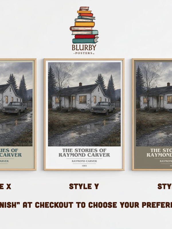 The Stories of Raymond Carver book cover print in frame leaning in hallway – literary fiction wall art
