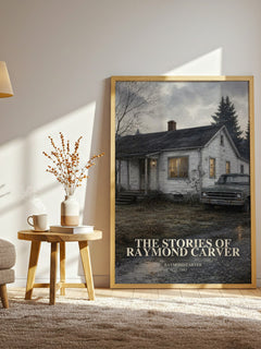 The Stories of Raymond Carver watercolour print in frame leaning in hallway – literary fiction wall art