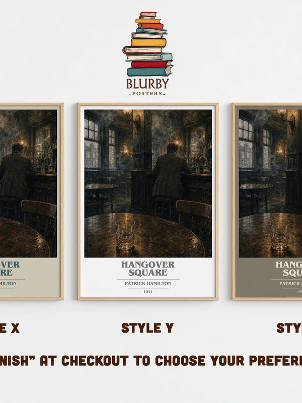 Hangover Square book cover print in frame leaning in hallway – thriller wall art