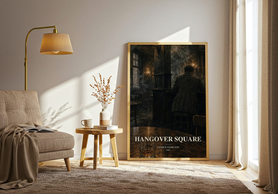 Hangover Square watercolour print in frame leaning in hallway – thriller wall art