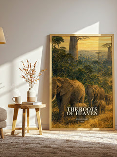 The Roots of Heaven watercolour print in frame leaning in hallway – literary fiction wall art