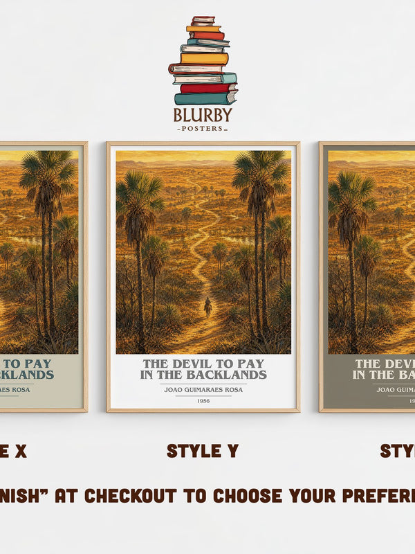 The Devil to Pay in the Backlands book cover print in frame leaning in hallway – literary fiction wall art