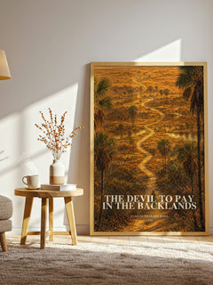 The Devil to Pay in the Backlands watercolour print in frame leaning in hallway – literary fiction wall art